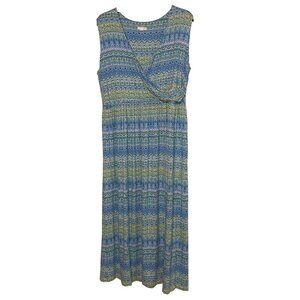 J. Jill Abstract Pastel Faux Wrap Top Maxi Dress Blue Sz 2X Stretch Long